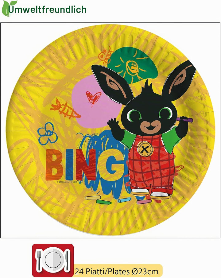 Ciao - Partygeschirr Party-Set Bing Sketch für 24 Personen (112 pcs: 24 Pappteller Ø23cm, 24 Papptel