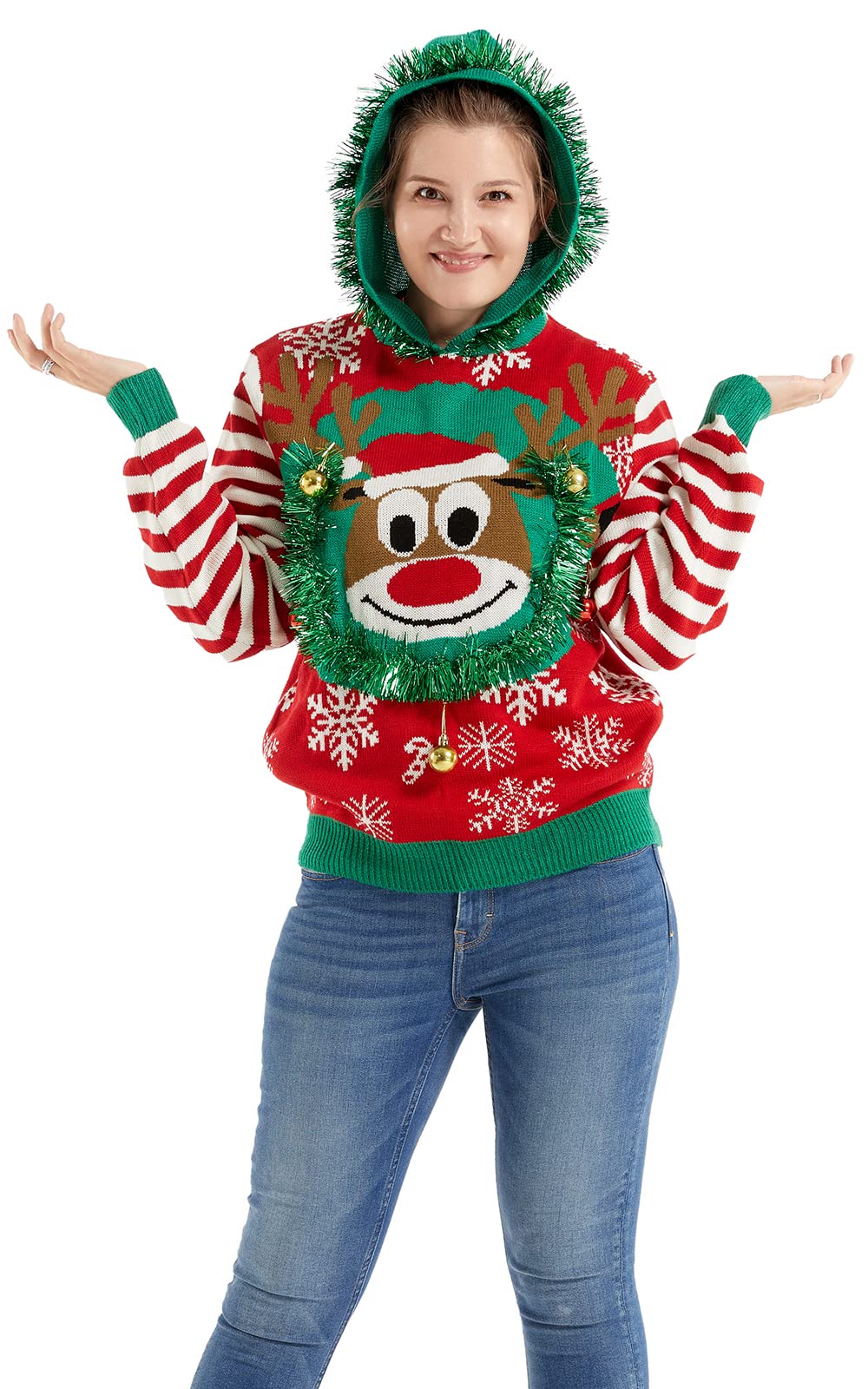 Unisex Damen Herren Weihnachtspullover Lustig Ugly Christmas Sweater Pullover für Weihnachten Strick
