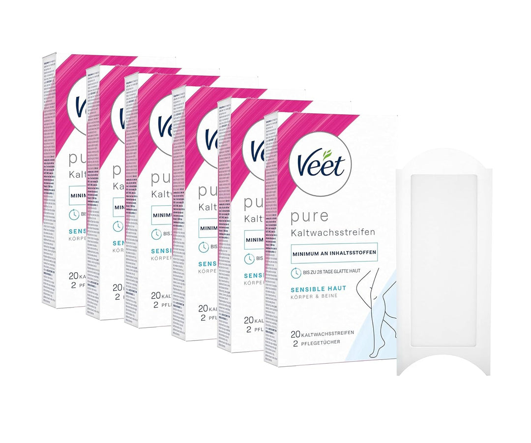 Kaltwachsstreifen 6er Pack Beine und Körper für sensible Haut für einfache Haarentfernung auch bei s