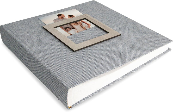 Mareli Fotoalbum, 31 x 31, 80 Seiten mit Seidenpapier, Einband aus blauem Leinen mit Bilderrahmen au