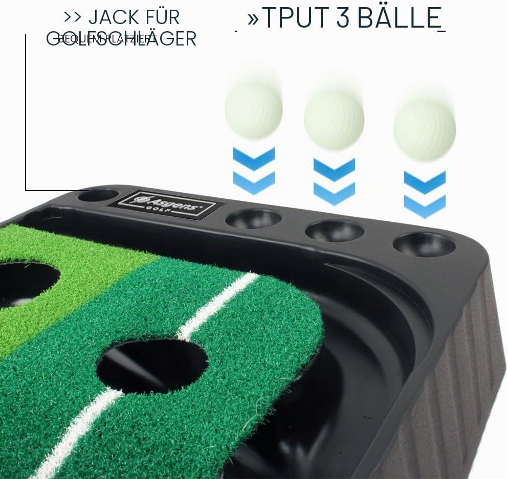 Minigolf für zuhause, Putting Matte mit Auto-Rückkehr &amp; Kunstrasen – Minigolf Set mit 3 Golfbällen,