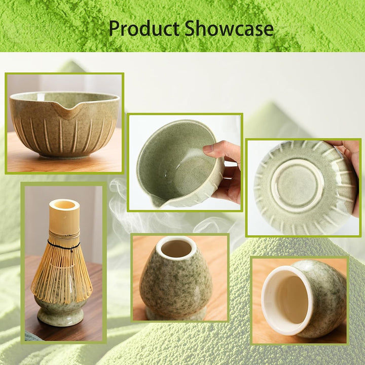 Matcha Tee Zubehör Set 7-teilig - Bambusbesen, Schale, Sieb, Löffel