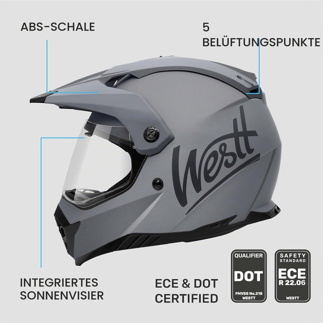 Westt Motocross Helm Fullface MTB Motorradhelm Integralhelm Crosshelm Helm Motorrad MTB Enduro Quad