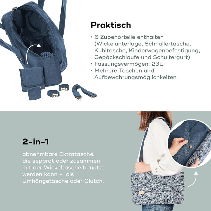 Babymoov Wickeltasche Day to Day Bag Palm - Alltagstauglich - 2 in 1, abnehmbare 3L-Tasche - 6 Zubeh