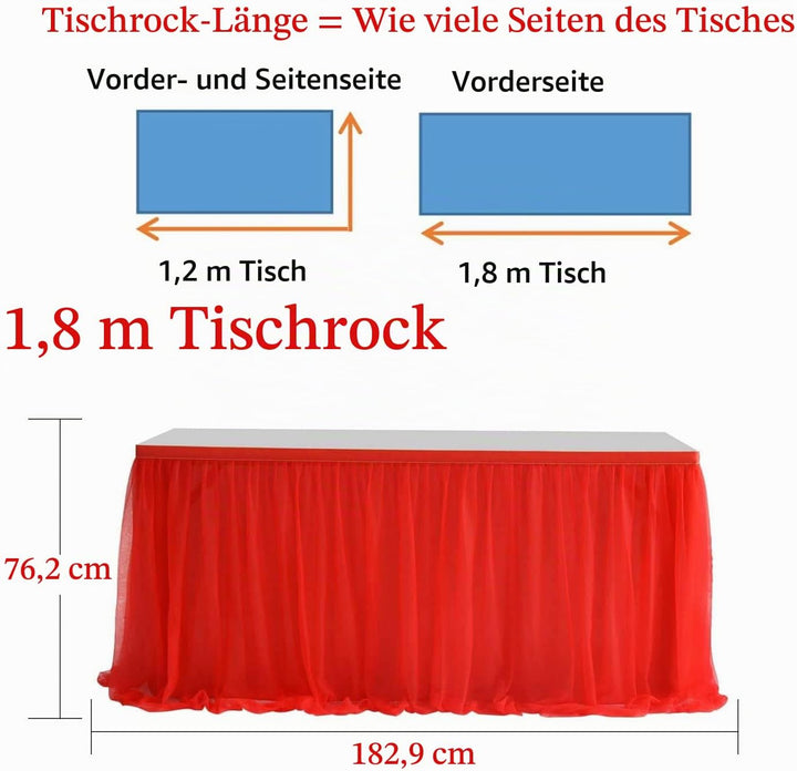 HBBMAGIC Tüll Tischrock Rot, Tütü Tischröcke 183 * 76CM, Tisch Tischdecke für Geburtstag Mädchen Dek