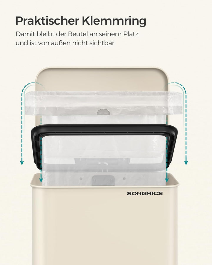 SONGMICS Mülleimer Küche, 40 Liter Abfalleimer, grosser Tretmülleimer, mit Deckel, aus Stahl, Softcl