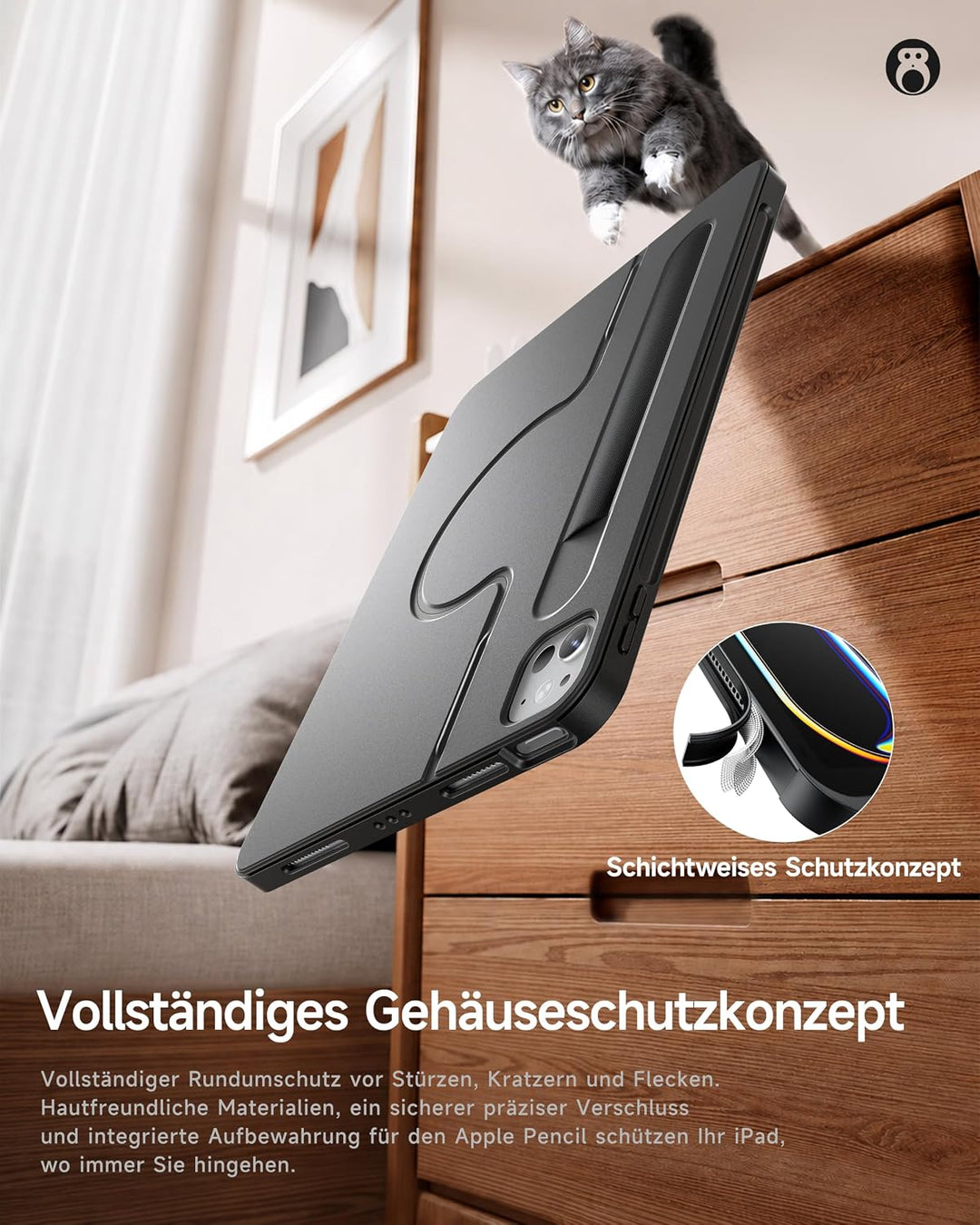 HOU 360° Drehbare Abnehmbare Hülle mit Tastatur für iPad Air 11" (M3/M2) 2025, Air 7/6/5/4, Pro 11"