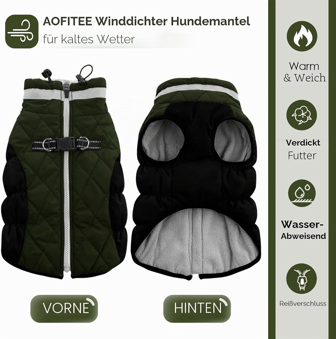 AOFITEE Extra Grosser Hundemantel, Warme Wasserdichter &amp; Winddichter Hundejacke mit Bauchschutz, Rol