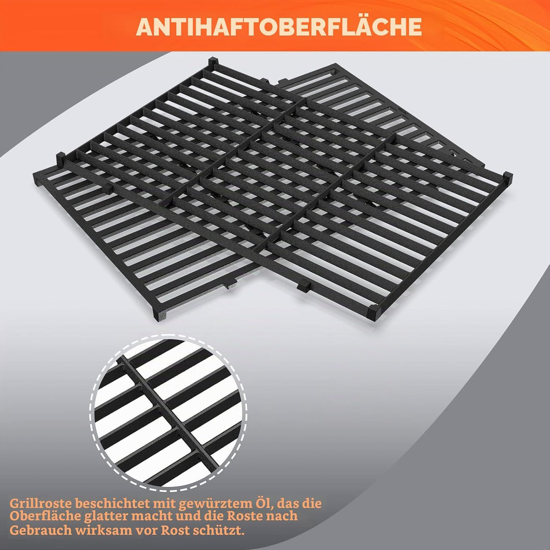 QuliMetal Grillrost Gusseisen passend für Weber Spirit 300/400 &amp; Spirit II 300 – 44,5x30,2 cm Ersatz