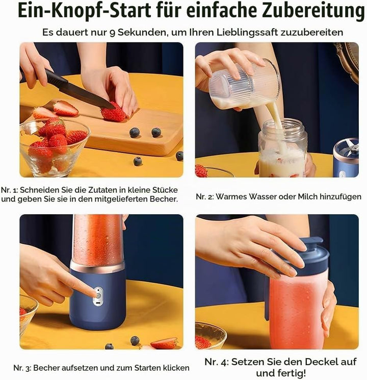 Smoothie Maker, 400ml Tragbarer Mixer Mini Blender mit 6-Klingen Edelstahl Klein Smoothie Maker to G