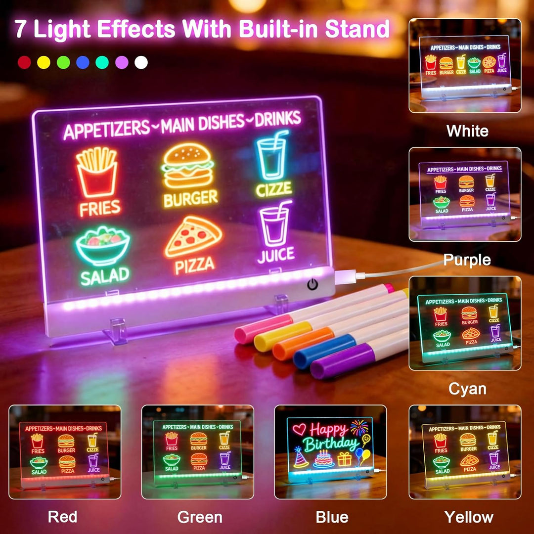Wiederaufladbare LED Maltafel Kinder, 30x20cm LED Notiztafel mit 7 Farben & Ständer, Kreatives Zeich