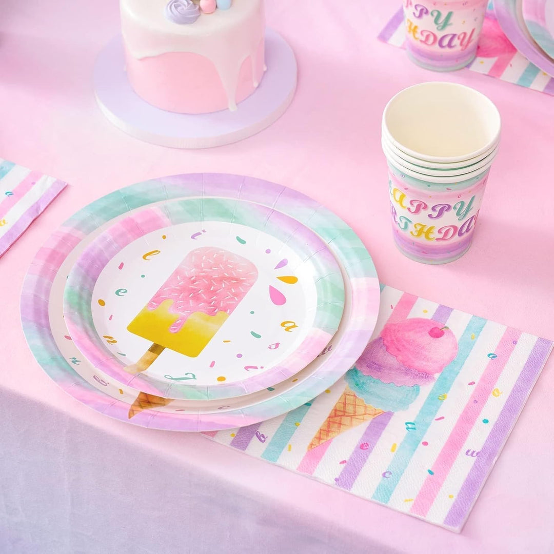 WERNNSAI Eiscreme Teller Servietten und Tassen - Eiscreme und Eis am Stiel Thema Partyzubehör für Mä