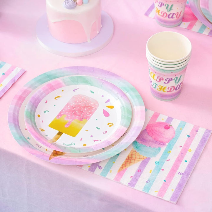 WERNNSAI Eiscreme Teller Servietten und Tassen - Eiscreme und Eis am Stiel Thema Partyzubehör für Mä