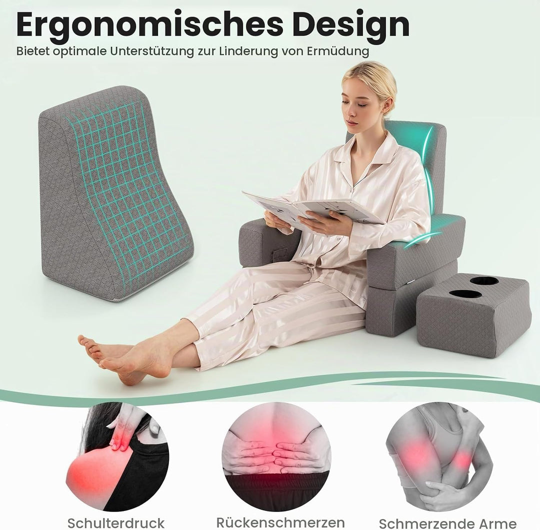 LIFEZEAL Lesekissen für Bett &amp; Sofa, Buchkissen mit Untersetzer, Rückenkissen &amp; Aufbewahrungstasche,