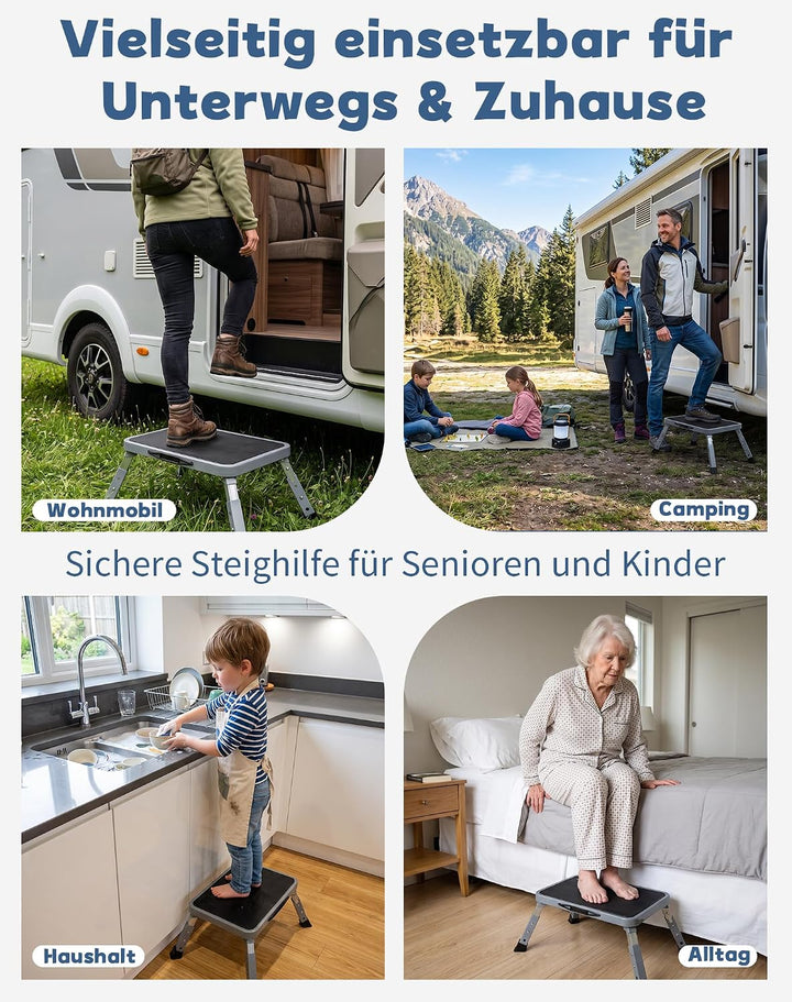Trittstufe Wohnwagen Tritthocker Klappbar 3-stufig höhenverstellbar 150kg