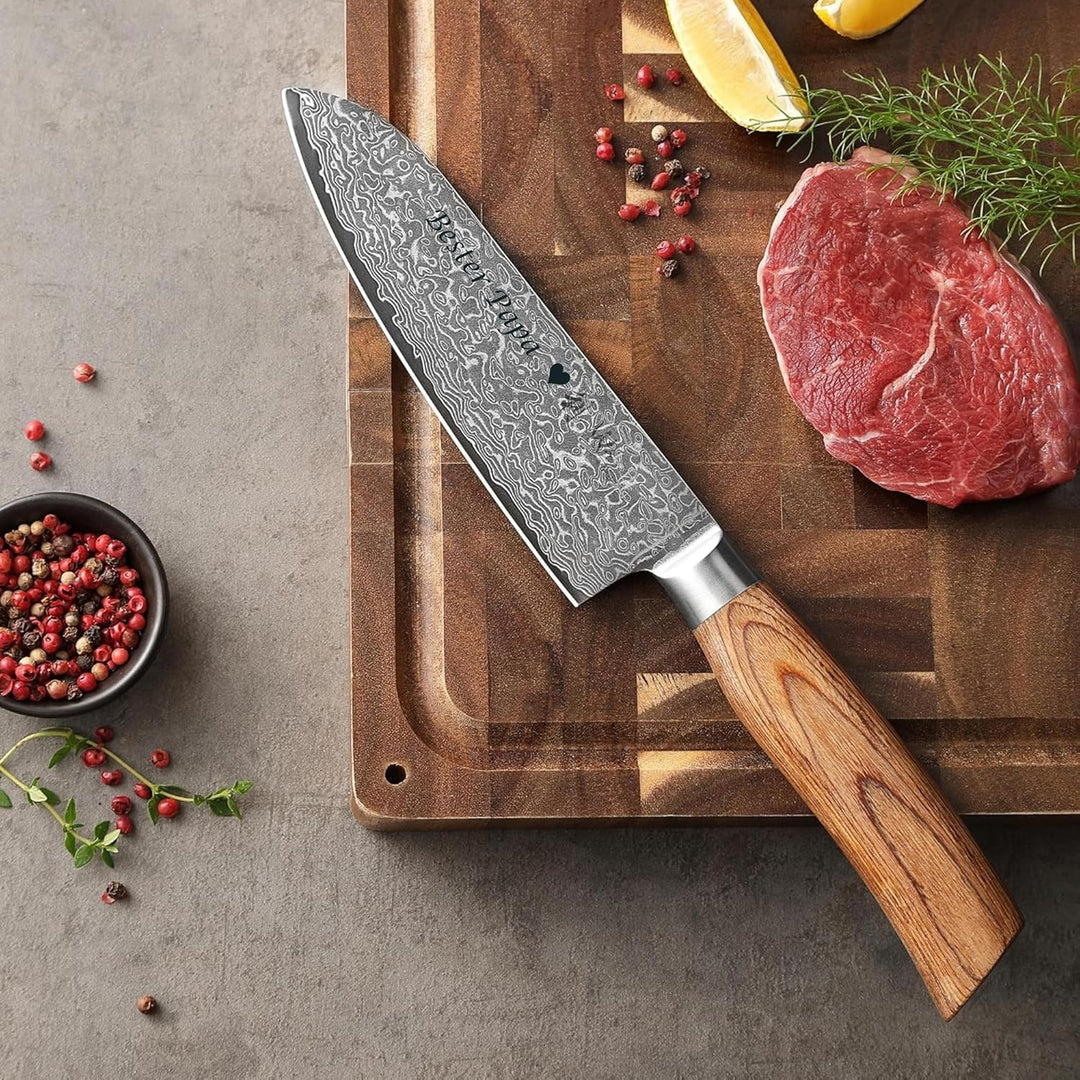 Wakoli EDIB Pro Damast Santoku Messer mit Gravur – Personalisiertes Küchenmesser, 16cm Klinge aus 67