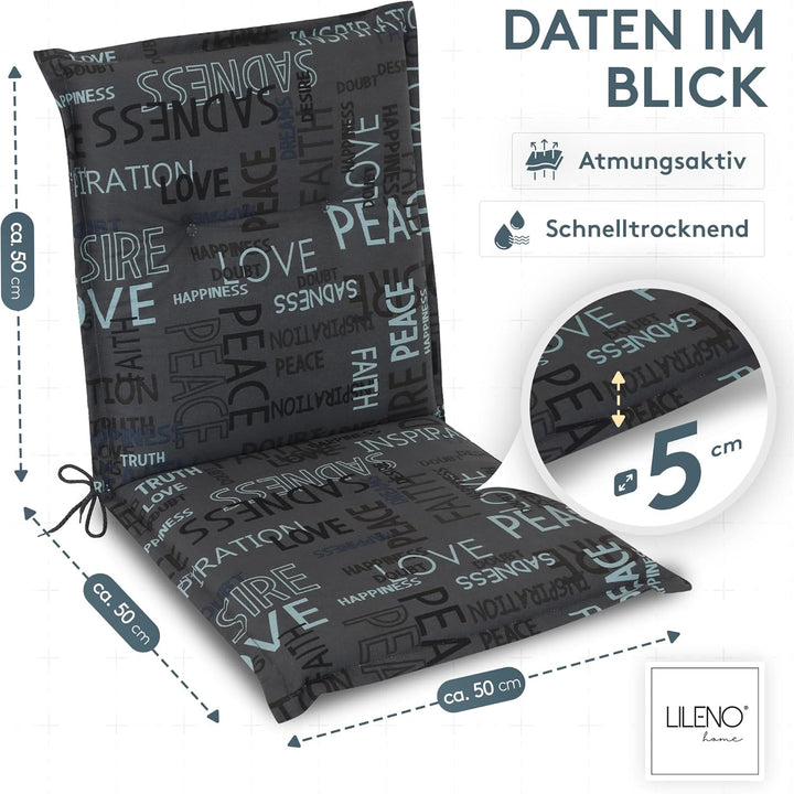 LILENO HOME Gartenstuhl Auflagen als [2er Set - Niedriglehner] in Letters Anthrazit - Bequeme Liegen