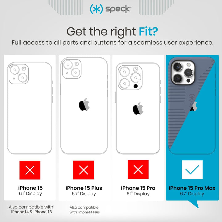 Speck Schutzhülle für iPhone 15 Pro Max – gebaut für MagSafe, Fallschutz, Kratzfest, weich, 17,5 cm