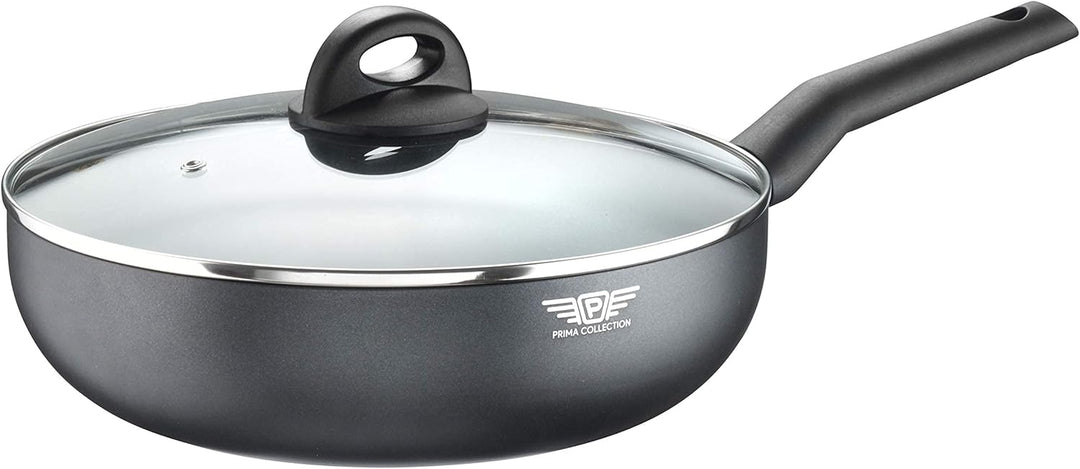 Pintinox Prima Collection, Schwarzer Sautapasta-Wok, Antihaftbeschichtung, Induktion, Deckel aus geh
