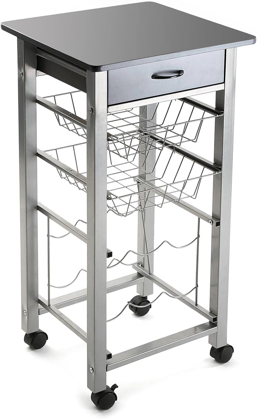 Versa Leicester Küchenwagen mit Rädern, Schubladen und Flaschenregal, Gemüsehändler, Küchenablage, M