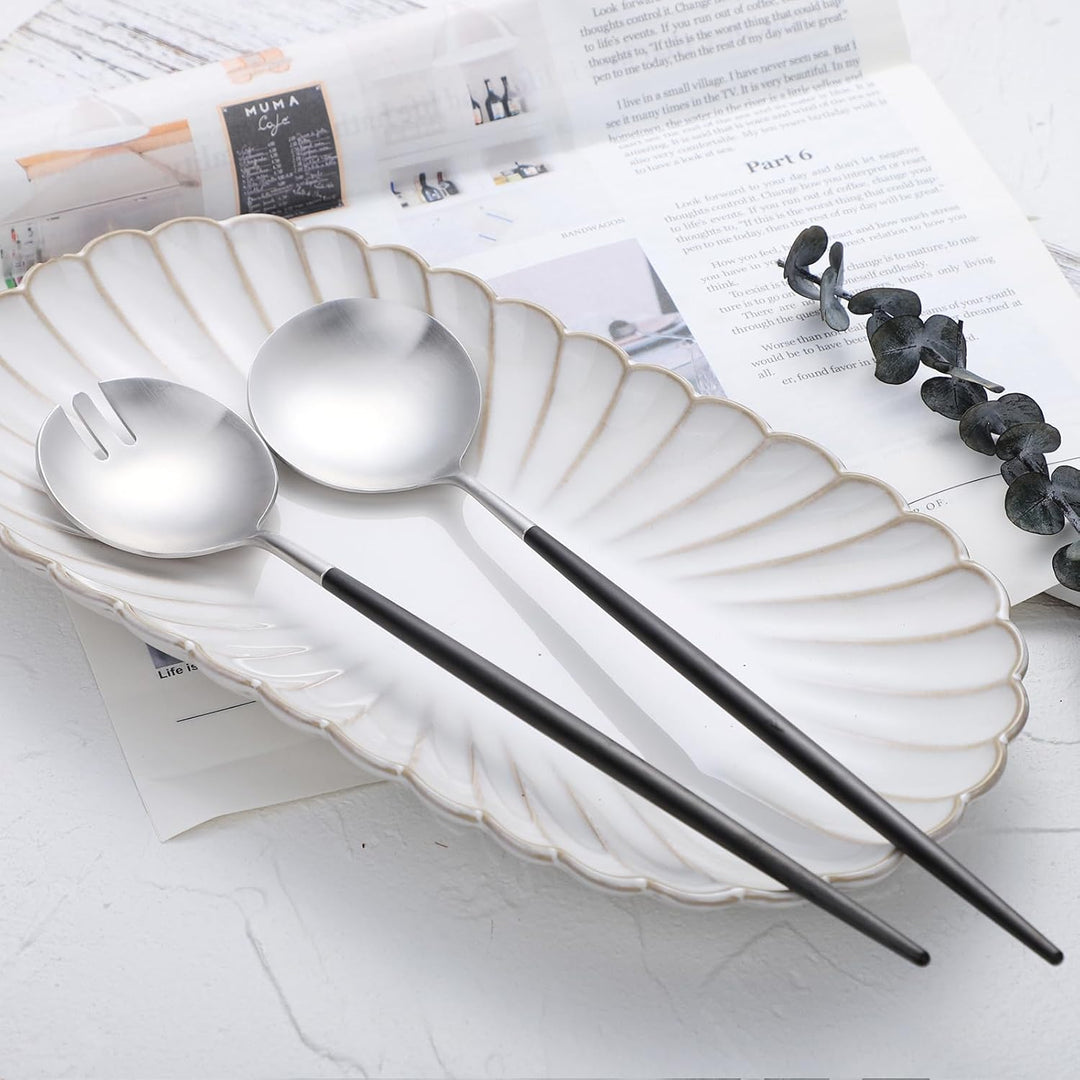 Salatbesteck, Löffel und Gabel, 29 cm, 18/10 Edelstahl, Titanbeschichtung (schwarz silber) Schwarz/S