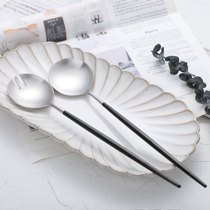 Salatbesteck, Löffel und Gabel, 29 cm, 18/10 Edelstahl, Titanbeschichtung (schwarz silber) Schwarz/S