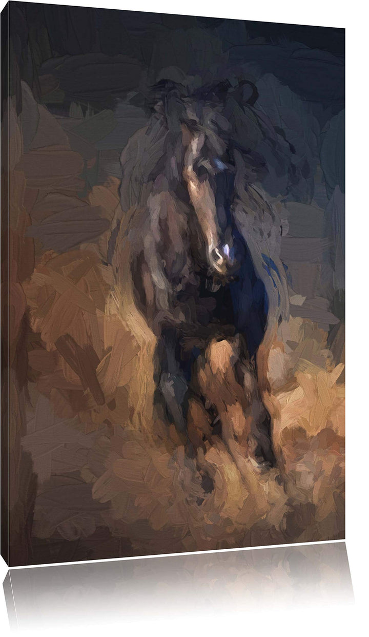 Pixxprint Elegantes schwarzes Pferd als Leinwandbild/Grösse: 100x70 / Wandbild/Kunstdruck/fertig bes