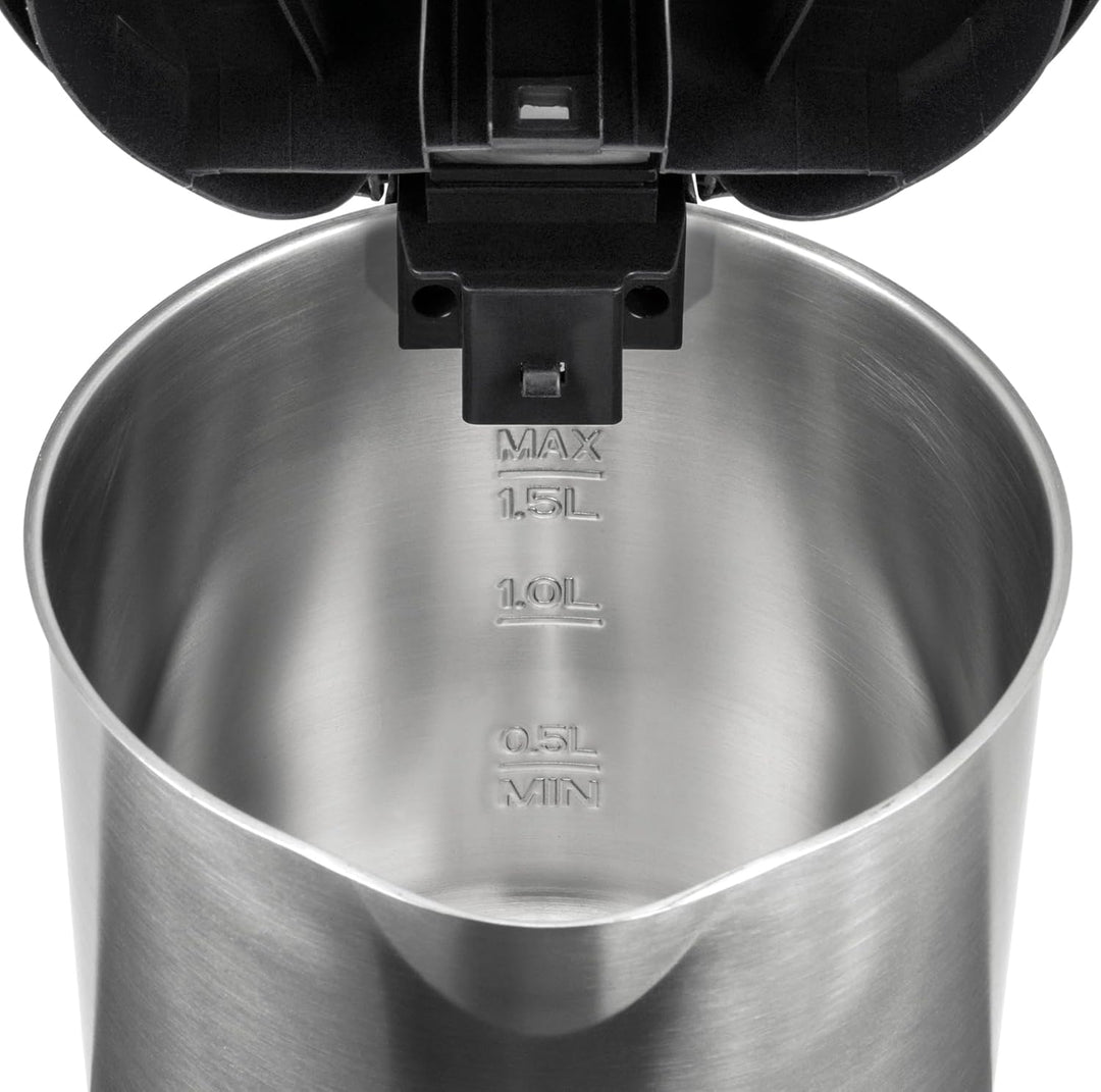 Unold 18015 Wasserkocher - Edelstahl Kettle, Schwarz, 1,5 L, EU Stecker, 2200 W, Blitzkocher, 360° d