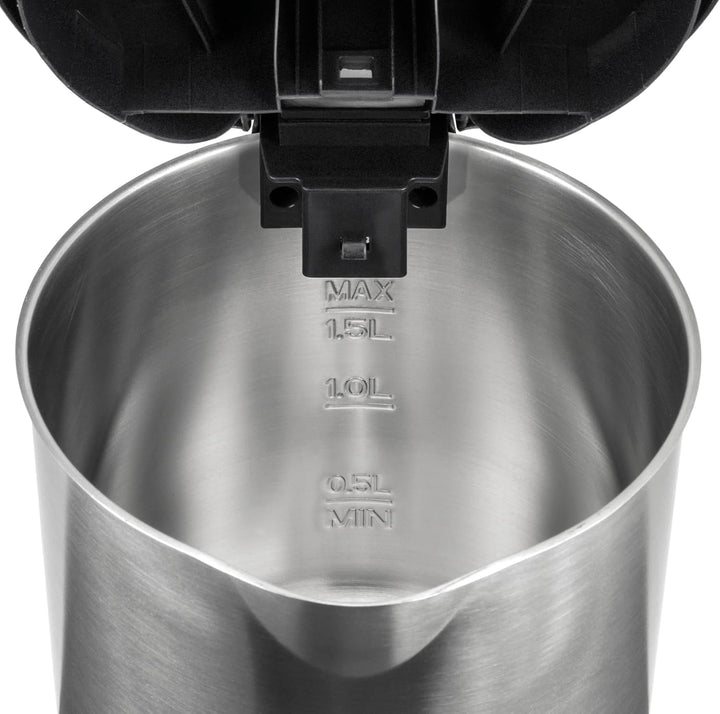 Unold 18015 Wasserkocher - Edelstahl Kettle, Schwarz, 1,5 L, EU Stecker, 2200 W, Blitzkocher, 360° d
