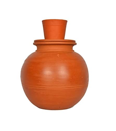 Village Decor Handgefertigter Wassertopf aus Erdton mit Zubehör (Fassungsvermögen = 4000 ml) Capacit