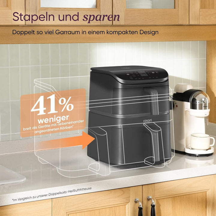 COSORI Turbo Tower Pro Heissluftfritteuse 2 kammern, 10,8L Double Stack Airfryer mit DualBlaze, Kera