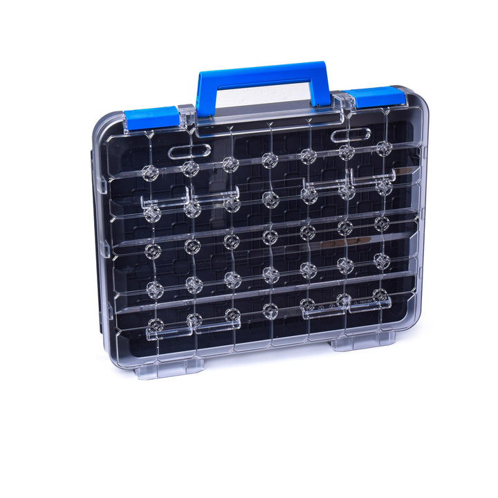 T-BOXX 320 anthrazit & blauer Griff – Werkzeugkoffer für Kleinteile, Transparenter Deckel, Anpassbar