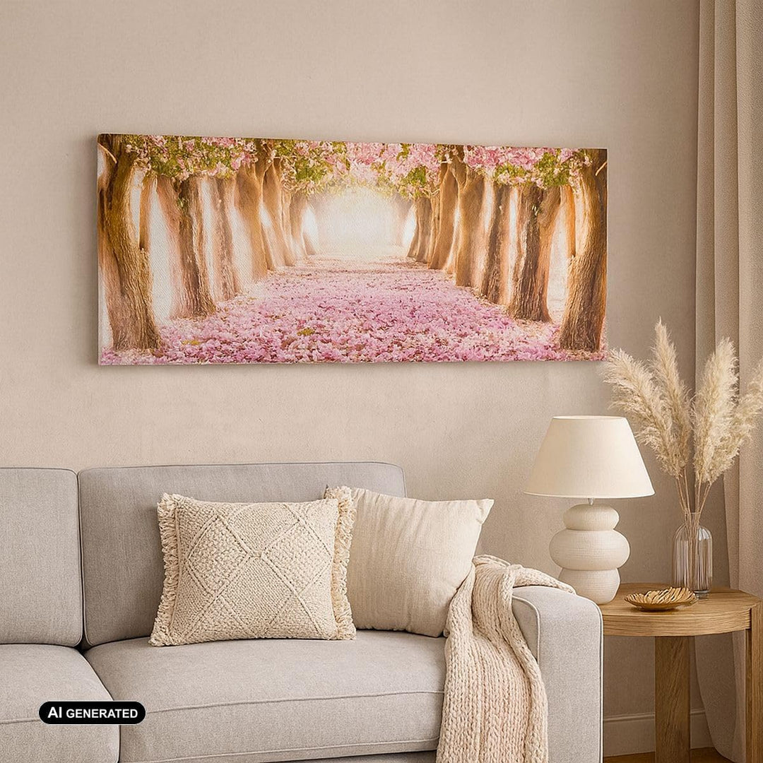 Panorama Bilder auf Leinwand 100x40cm Leinwandbild Baum Blumen Kirsche Natur Gross Wanddeko Bild Sch