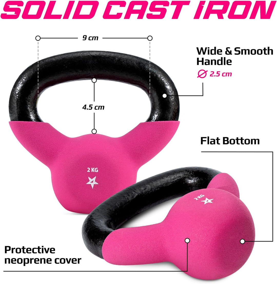 Yes4All 2-20kg Kettlebell aus Gusseisen mit Neopren Beschichtung, Mehrfarbige Kettlebells, Schwungha