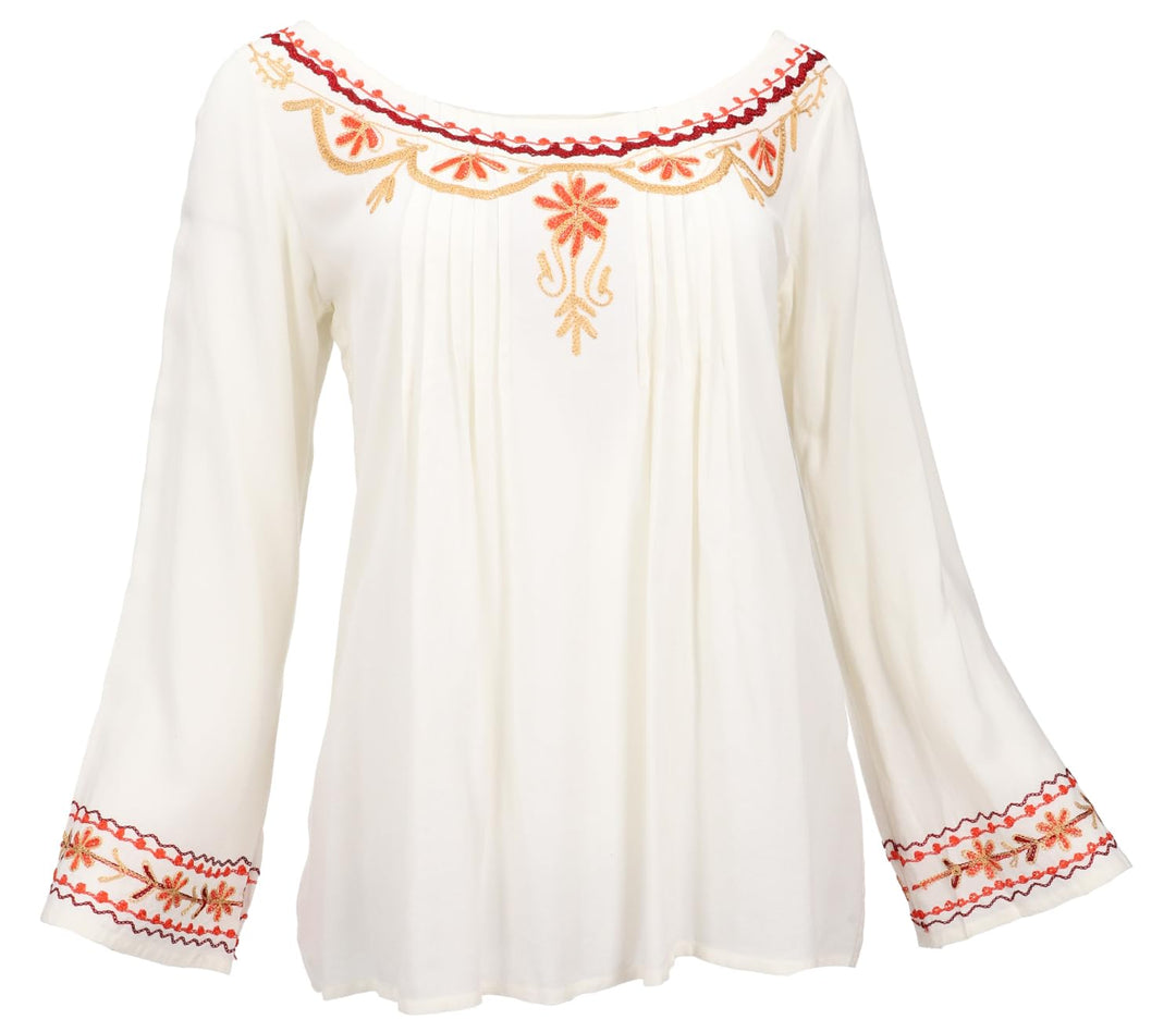 GURU SHOP Bestickte Elfenbluse, Boho Damenbluse 38 Cremeweiss, 38 Cremeweiss