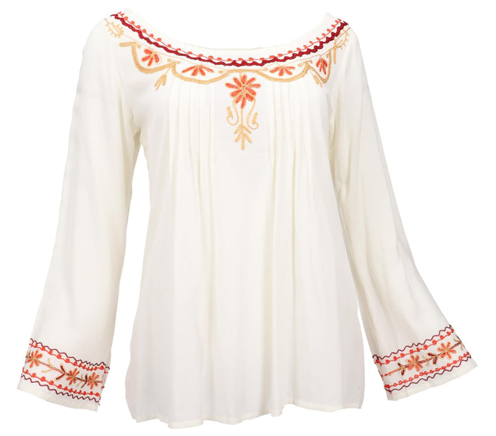 GURU SHOP Bestickte Elfenbluse, Boho Damenbluse 38 Cremeweiss, 38 Cremeweiss