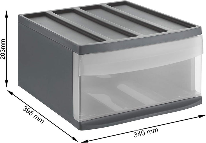 Rotho Systemix Schubladenbox 1 Schub, Kunststoff (PP) BPA-frei, anthrazit/transparent, L (39.5 x 34.