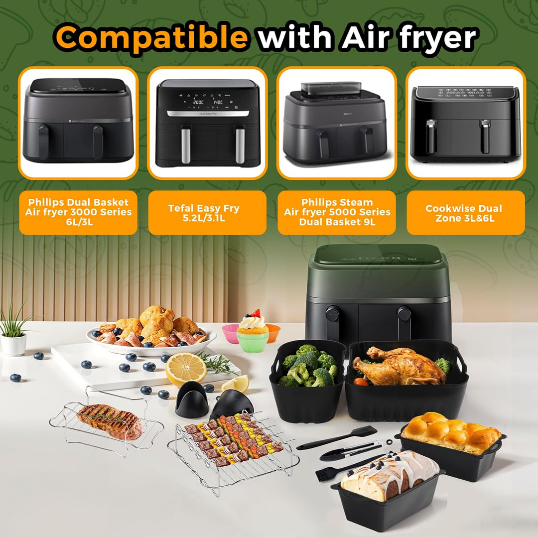 Pietuley 28 Stück Silikonform Heissluftfritteuse Zubehör für Philips Dual Basket Airfryer 3000-serie