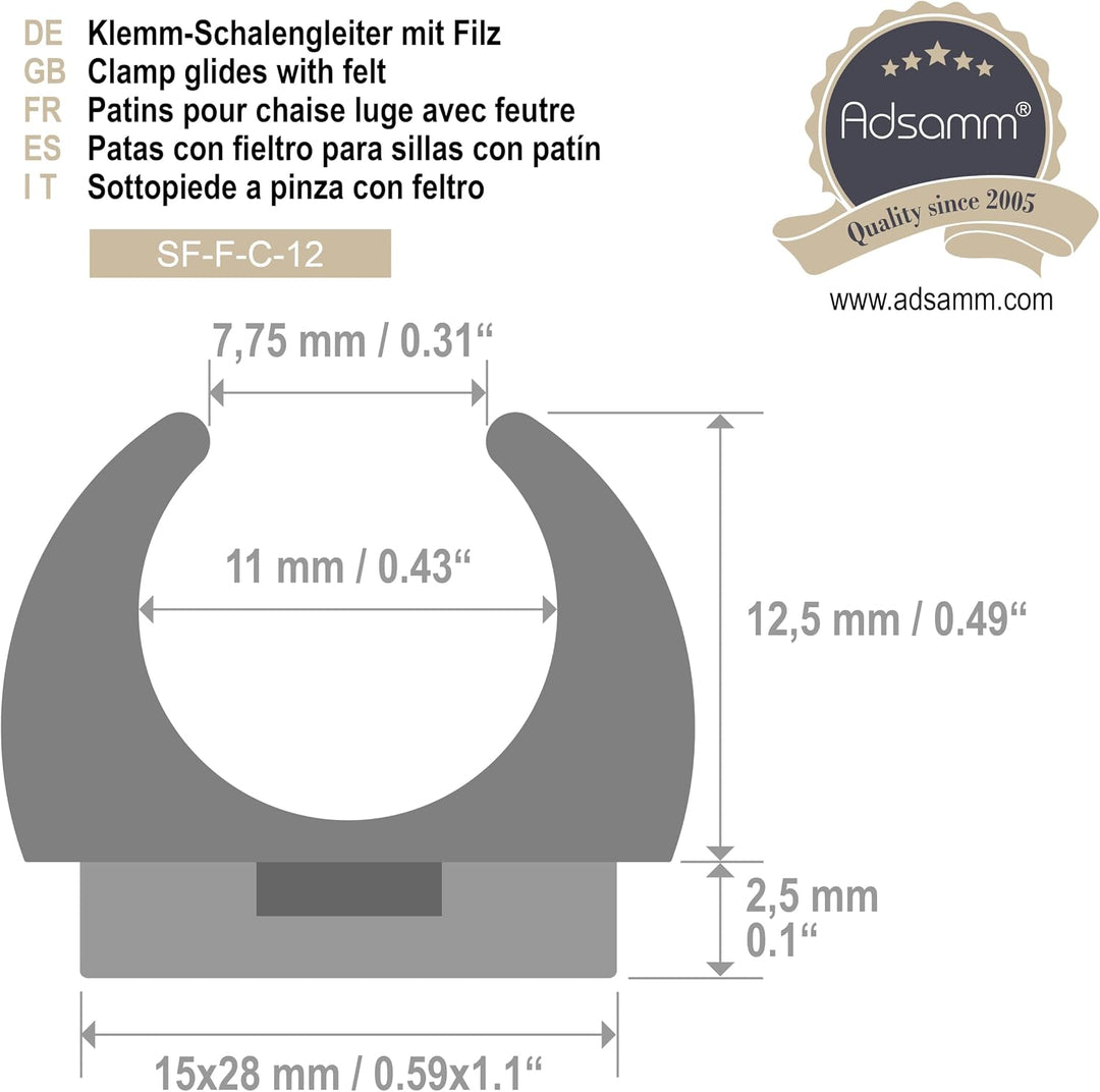 Adsamm® / 16 x Klemmschalengleiter mit Filz/Weiss/ø 10-11 mm/Rund/Schalengleiter mit austauschbarem
