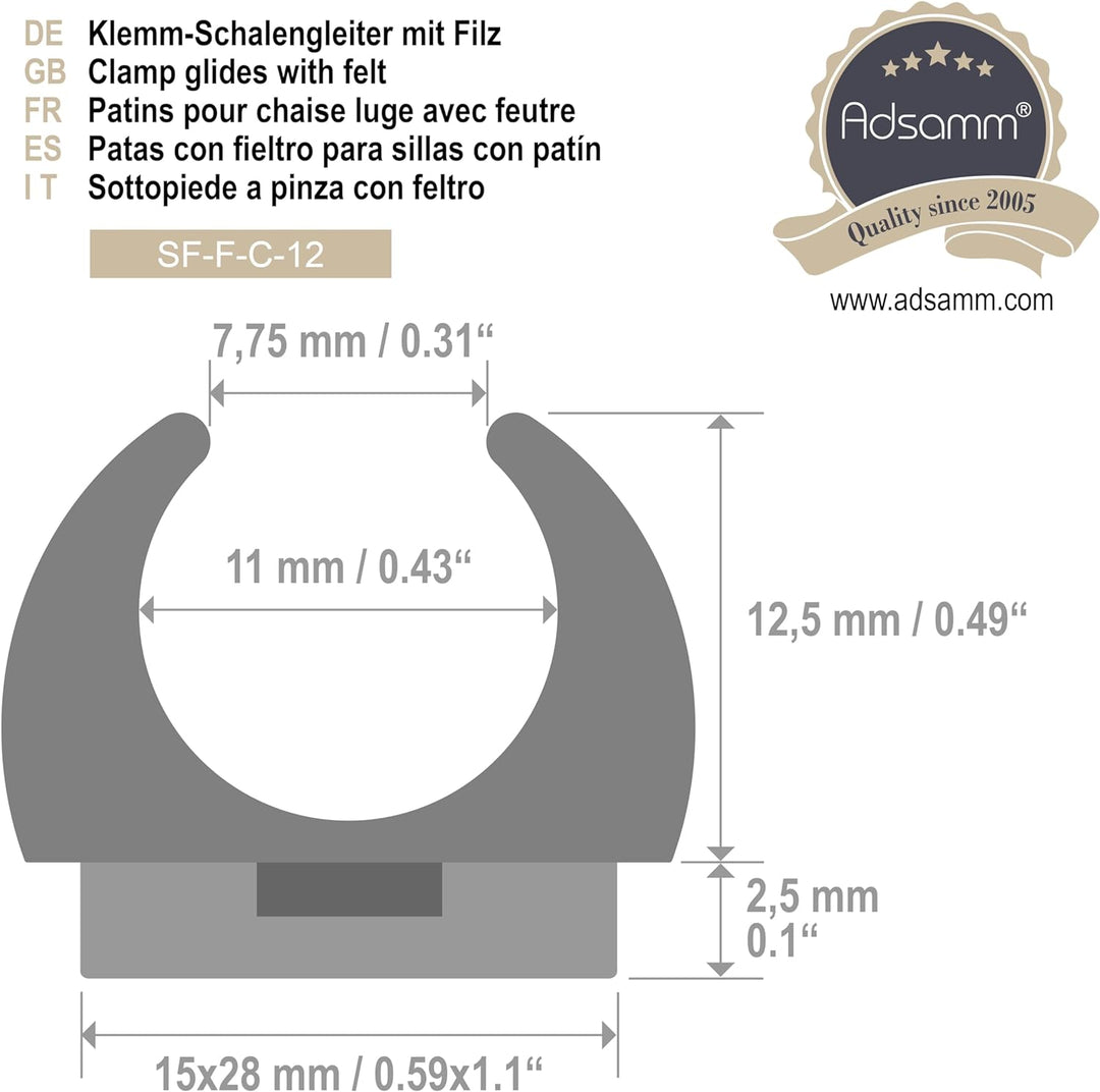 Adsamm® / 32 x Klemmschalengleiter mit Filz/Schwarz/ø 10-11 mm/Rund/Schalengleiter mit austauschbare
