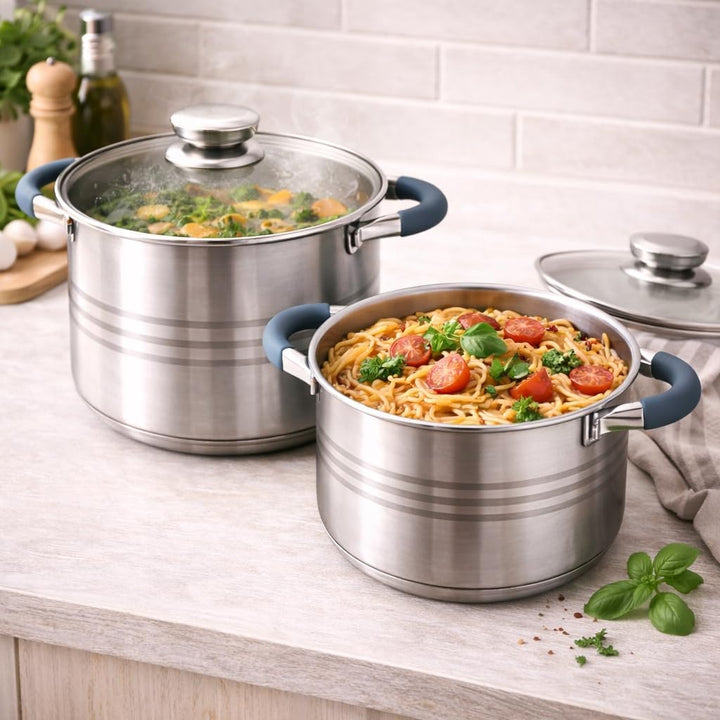 Topfset Edelstahl 10-teilig – Induktion Kochtopf Set mit Glasdeckeln, Töpfe Set Ø18–26 cm, Spülmasch