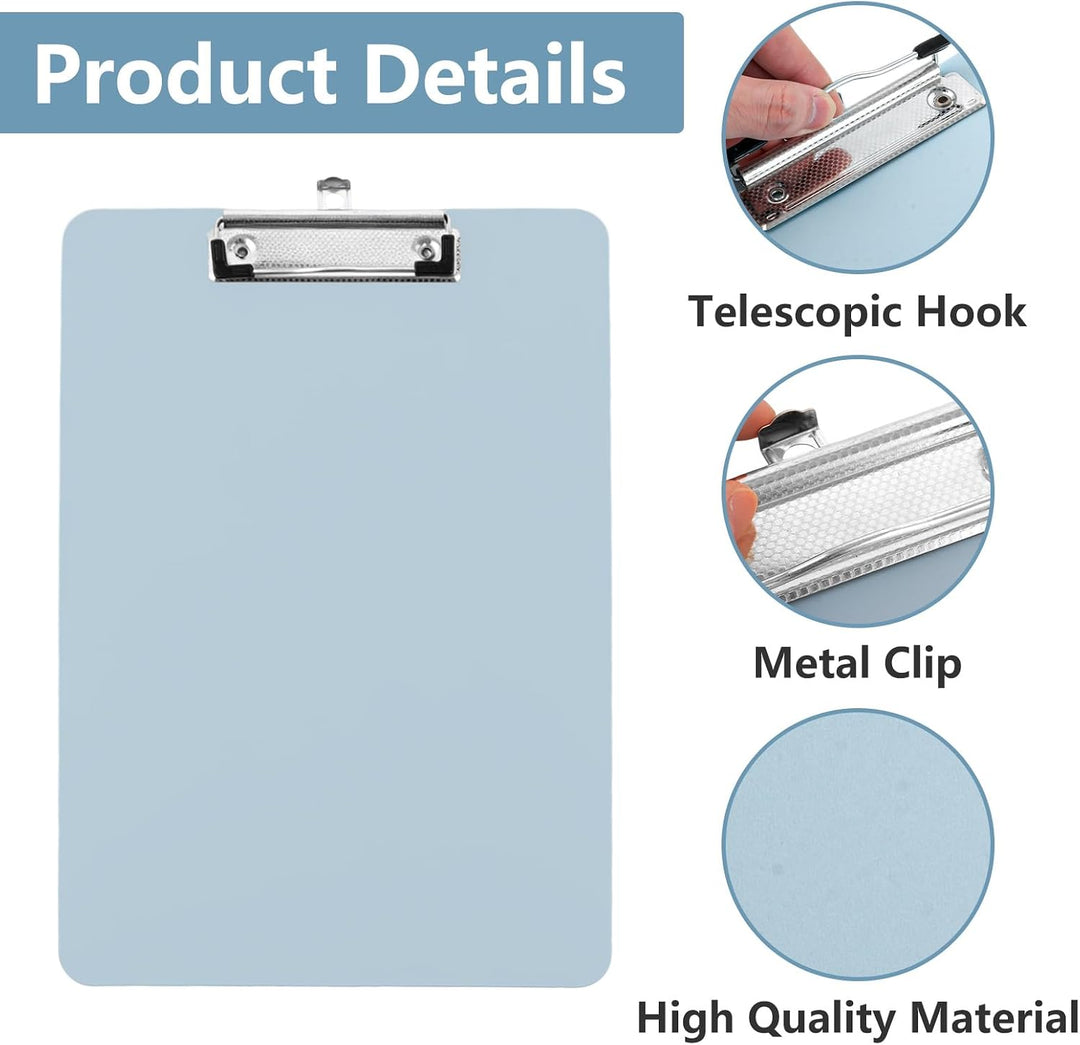 10 Stück Klemmbrett A4, Kunststoff Klemmbretter A4 in Hellblau 312 x 223 mm, Flache Clipboard mit Me