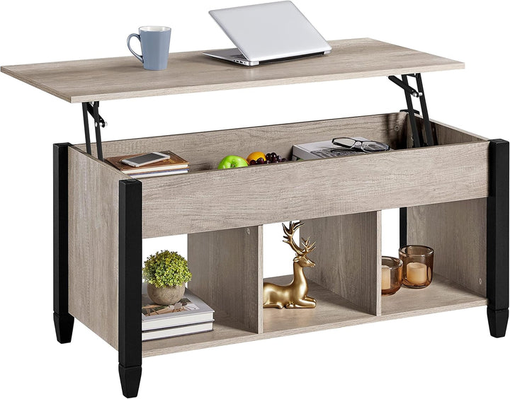 Yaheetech Couchtisch Höhenverstellbar Kaffeetisch mit Hebeplatte und verstecktem Stauraum Holz Beist