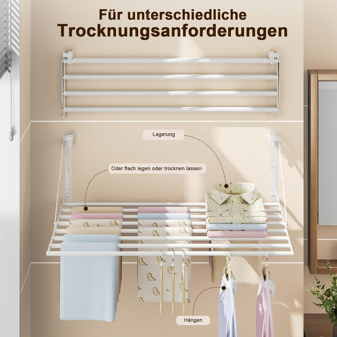 Innotic 80CM Wäscheständer Wandmontage Klappbar, Rostbeständig Wäschetrockner Wand Outdoor mit 8 Sta