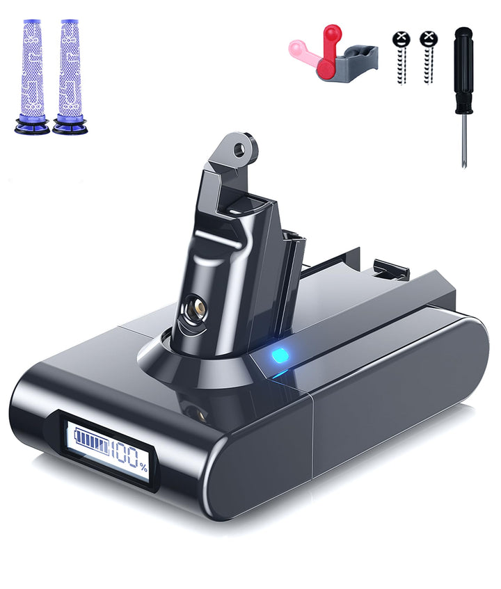 Verbessert Ersatzakku für Dyson V6, DC58, 6000mAh Li-Ionen Akku mit Leistungsdisplay für V6 Animal,