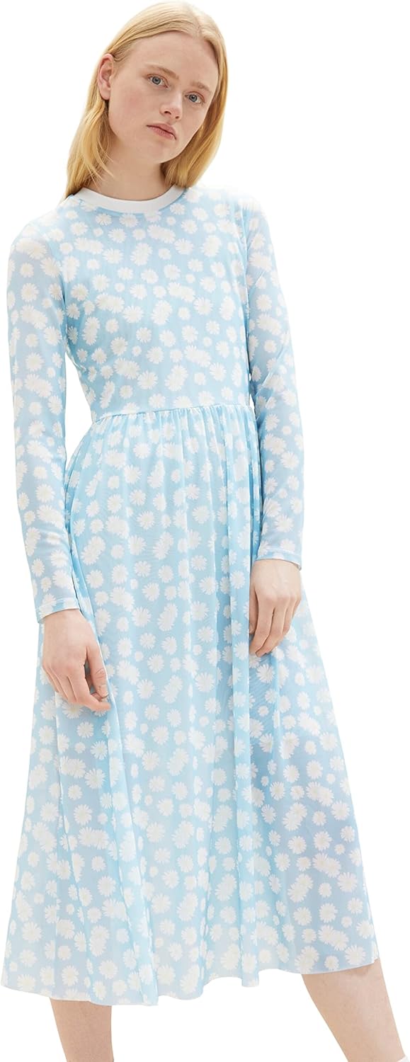 TOM TAILOR Denim Damen Meshkleid mit Print M 29562 - Light Blue Daisy Print, M 29562 - Light Blue Da