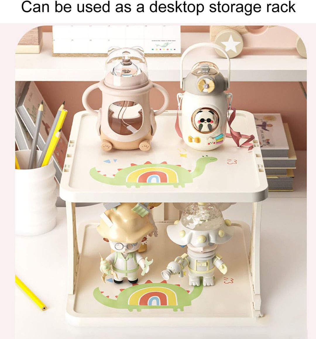Schuhregal Kinder Verstellbar, 6 Stöckige Schuhregal Schmal und Hoch, Shoe Rack Weiss mit Dinosaurie