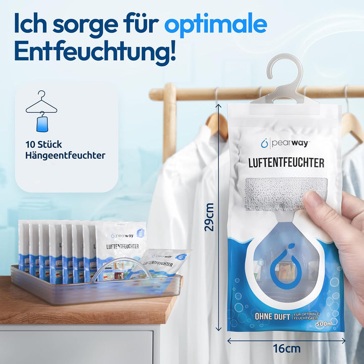 PEARWAY 10x Schrank Entfeuchter 500ml ohne Duft I Feuchtigkeits Beutel I Entfeuchter Schrank I Moist