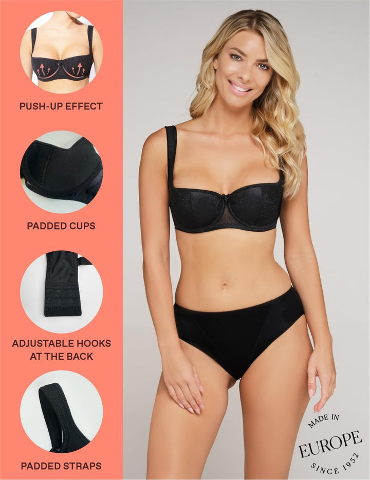 Rosme Lingerie Balconette-BH für Damen, Kollektion Grand 70G Schwarz, 70G Schwarz