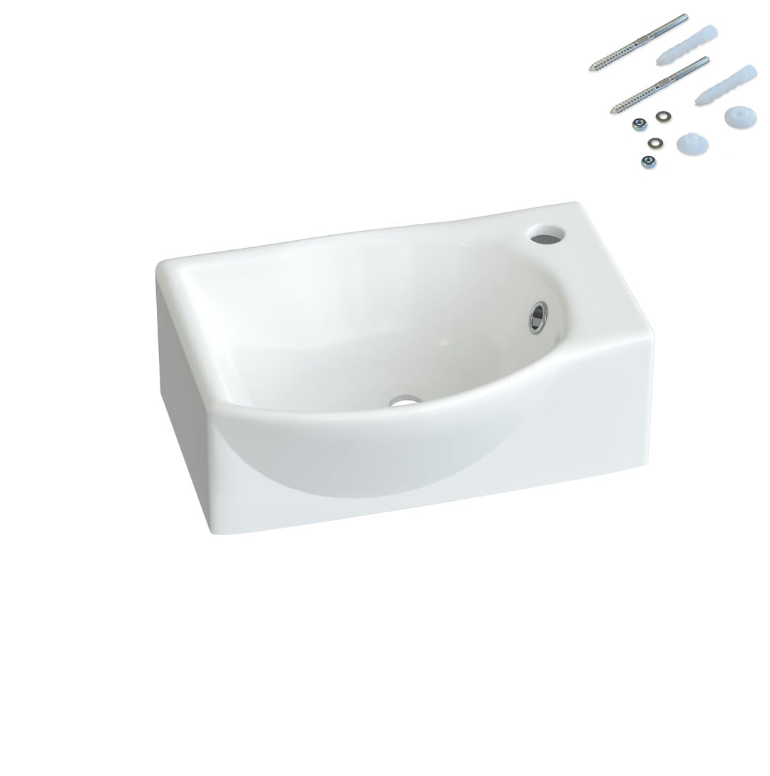 Waschbecken Keramik Waschtisch Hängewaschbecken klein Handwaschbecken Weiss Eckig-Oval 40 x 28 cm Ba